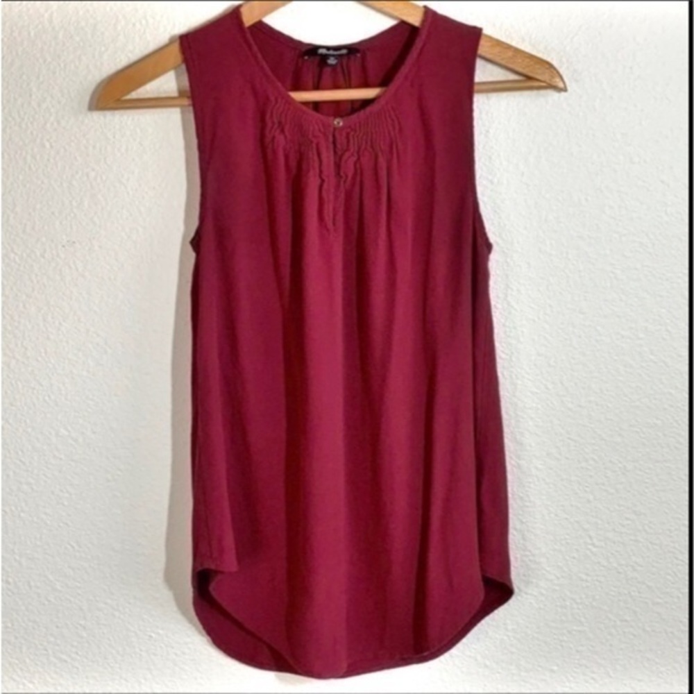 Madewell Burgundy Semi Sheer Pleated Tank Small